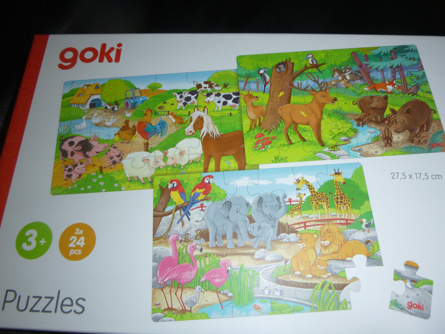 Kinderpuzzle im Set, 3 x 24 Teile, Tiere oder Fahrzeuge