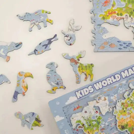 Unidragon Holz-Puzzle Kids World Map- Kinder-Landkarte