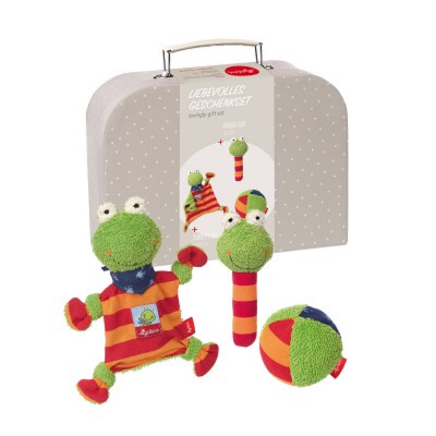 Geschenk-Set im Koffer von Sigikid, Schmusetuch, Stabquietscher, kleiner Ball