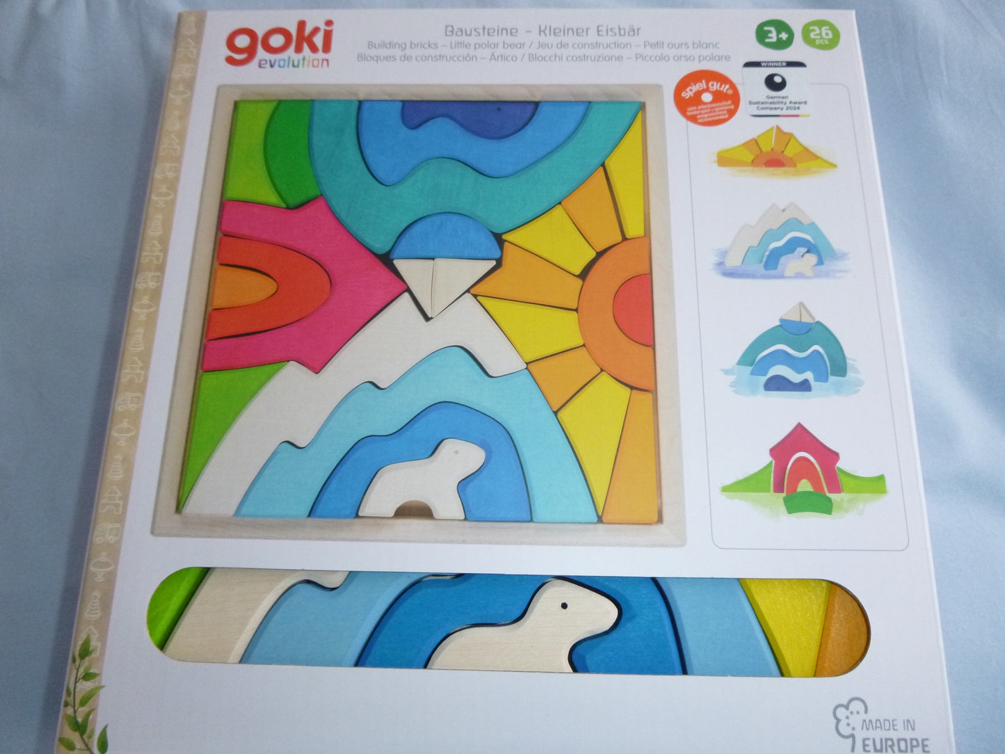 Goki Evolution - Bausteine kleiner Eisbär - Bio Bauklötze für Kinder