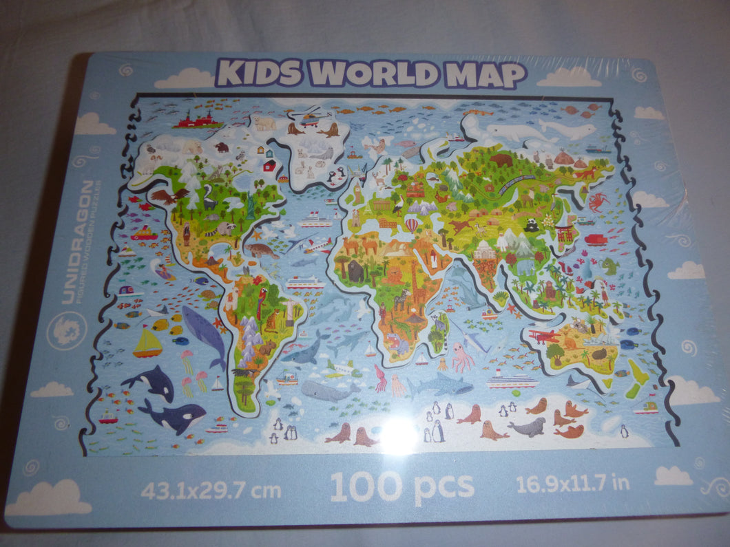 Unidragon Holz-Puzzle Kids World Map- Kinder-Landkarte